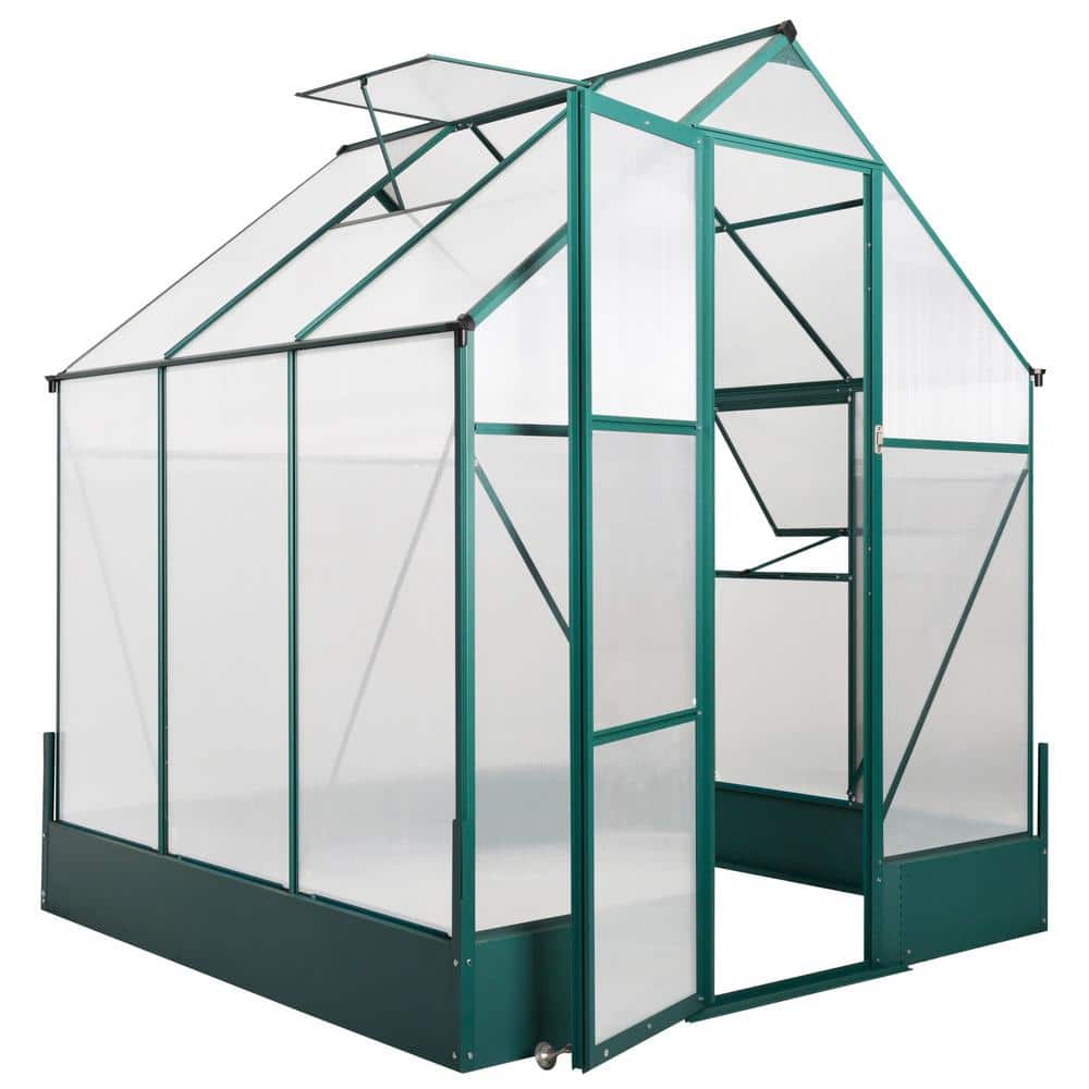 Outsunny 74.4 in. x 74.4 in. x 86.4 in. Metal Polycarbonate Greenhouse with Temperature Control Window for Backyard