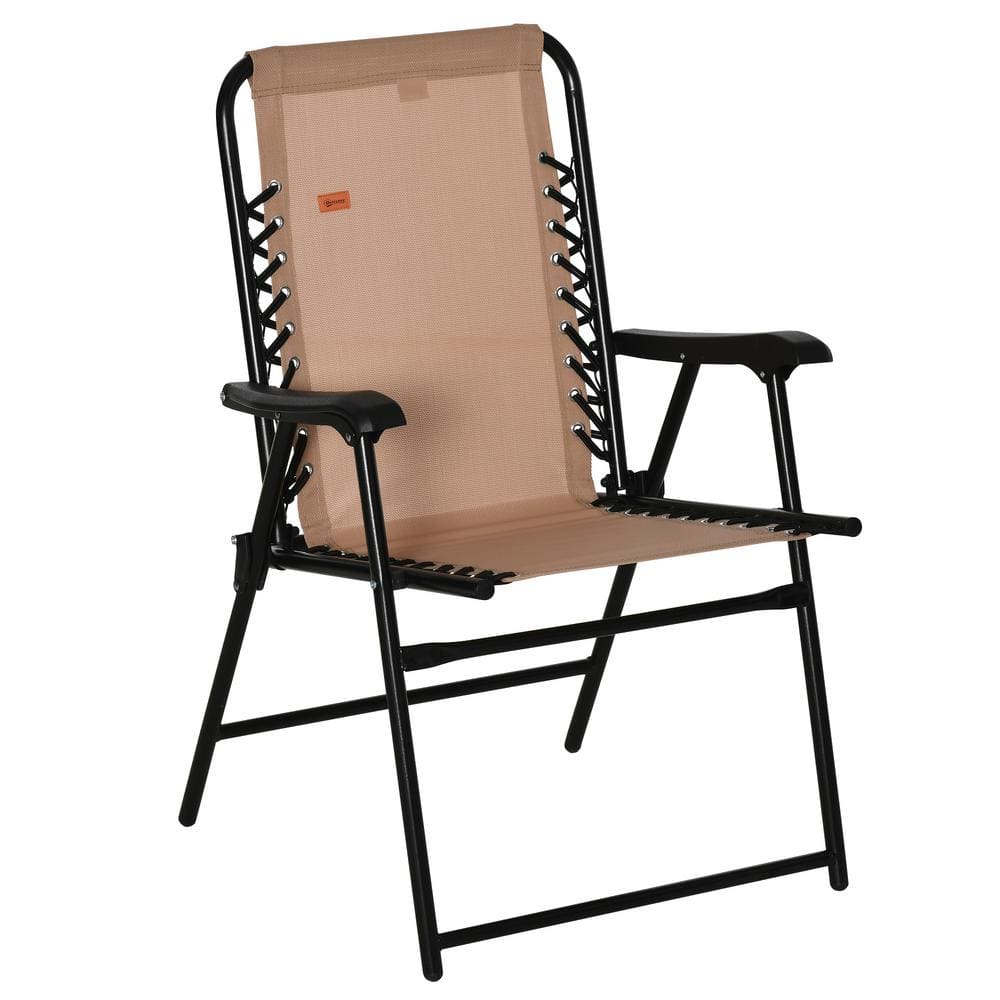Outsunny Patio Folding Chair Metal Outdoor Lounge Chair Portable Armchair for Camping, Pool, Beach, or Deck in Beige