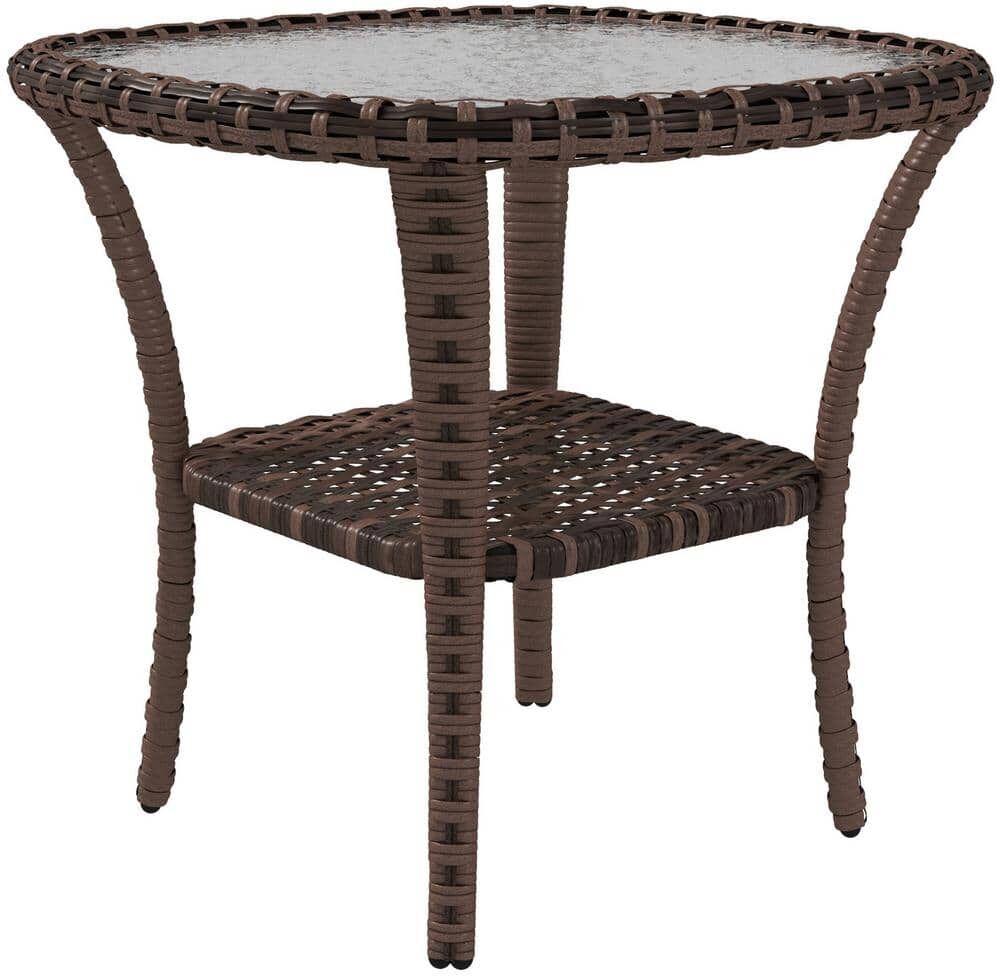 Outsunny Rattan Mix Brown Outdoor Coffee Table with Storage Shelf