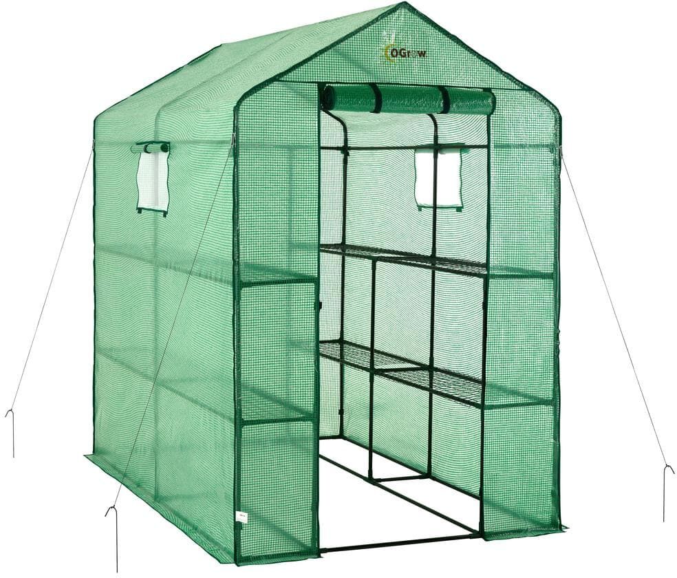 OGROW Machrus  Deluxe Walk-In Greenhouse with 2 Tiers and 8 Shelves - Green Cover