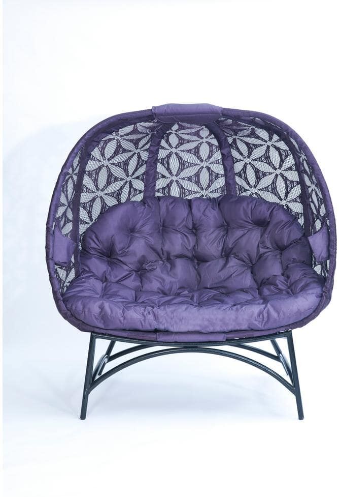 FlowerHouse Cozy 4-Legged Metal Outdoor Pumpkin Lounge Chair with Purple Flower of Life Cushion