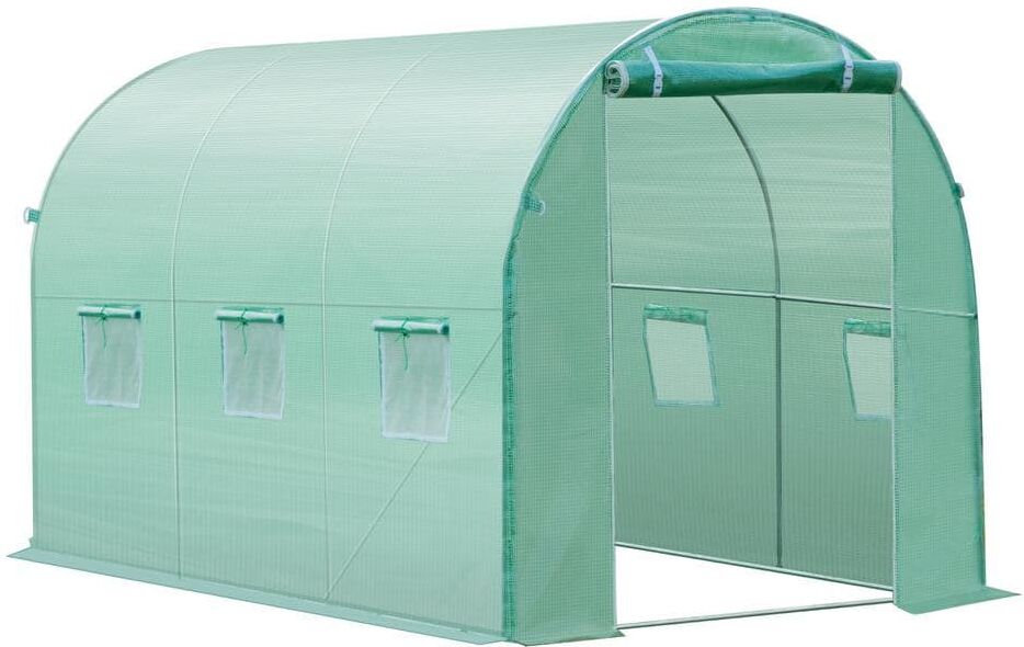 Outsunny 118 in. x 78.75 in. x 78.75 in. Green Replacement Greenhouse Cover Tarp with 12 Windows and Zipper Door