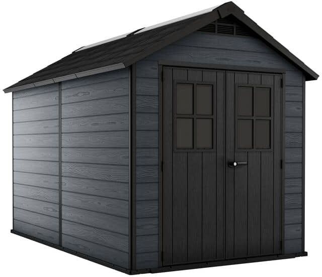 Keter Newton 7.5 ft. W x 11 ft. D Durable Resin Plastic Storage Shed with Flooring Grey (sq. ft.)