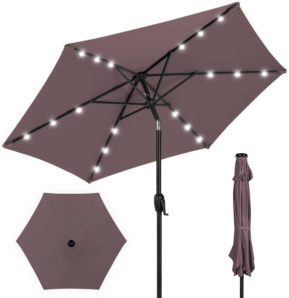 Best Choice Products 7.5 ft. Outdoor Market Solar Tilt Patio Umbrella with LED Lights in Deep Taupe