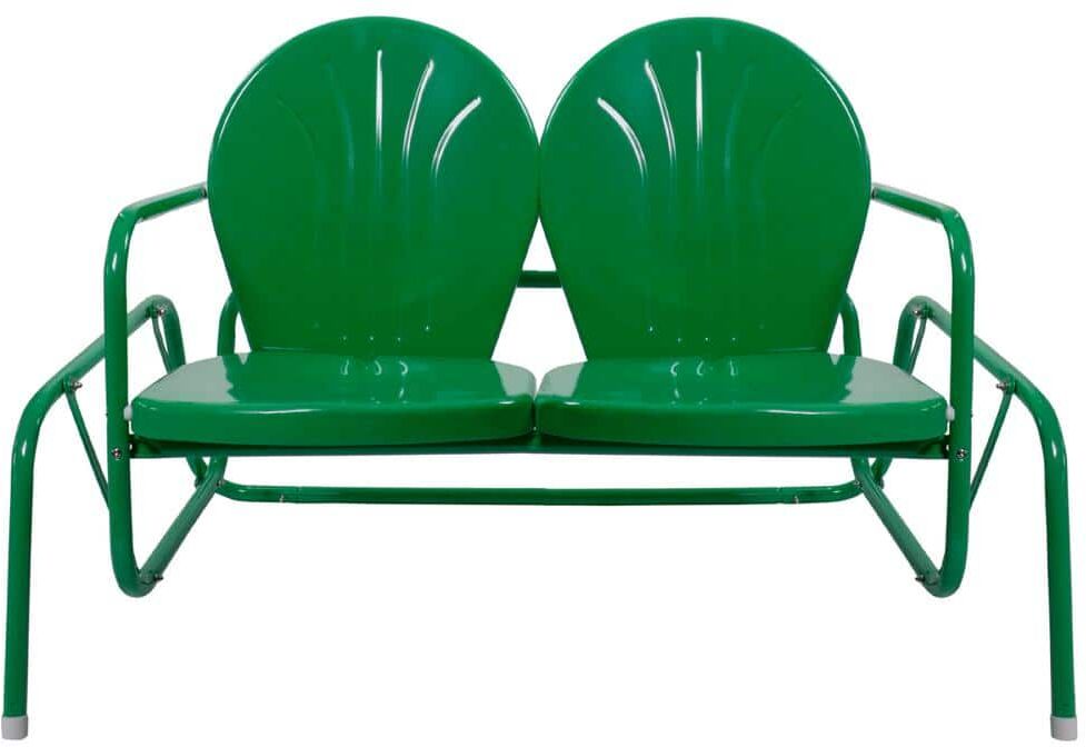 Northlight 2-Person Green Outdoor Retro Metal Tulip Double Glider Patio Chair