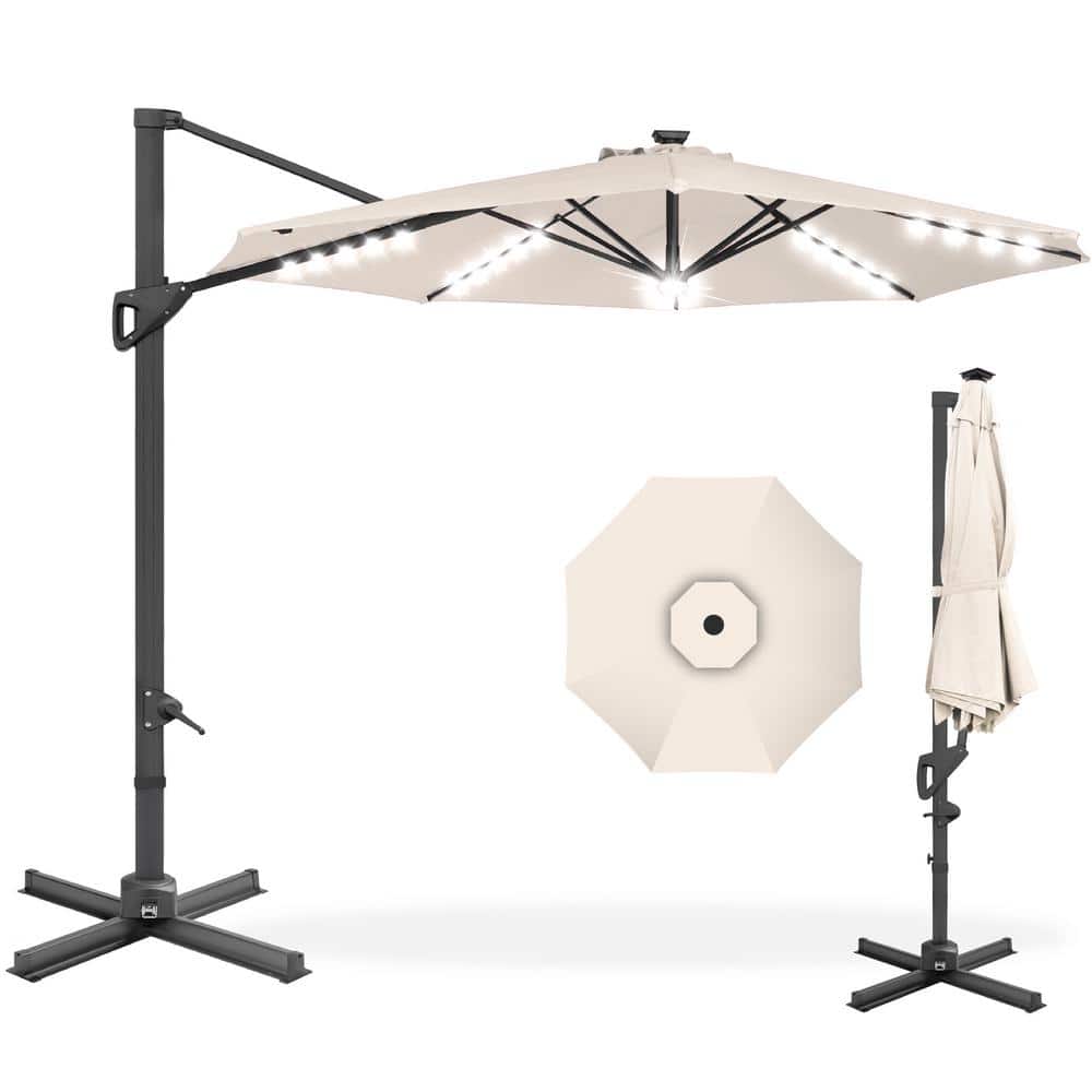 Best Choice Products 10 ft. 360-Degree Solar LED Cantilever Patio Umbrella, Outdoor Hanging Shade with Lights - Ivory