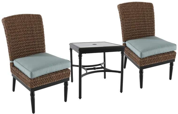 Home Decorators Collection Camden Light Brown 3-Piece Wicker Outdoor Bistro Set with Sunbrella Canvas Spa Cushions