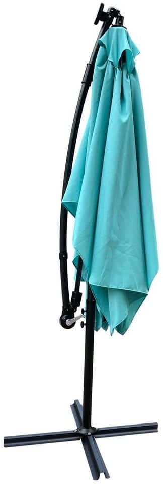 Zeus & Ruta 10 ft. Rectangular Steel LED Cantilever Patio Umbrella with Crank and Cross Base in Light Blue for Garden Deck Backyard