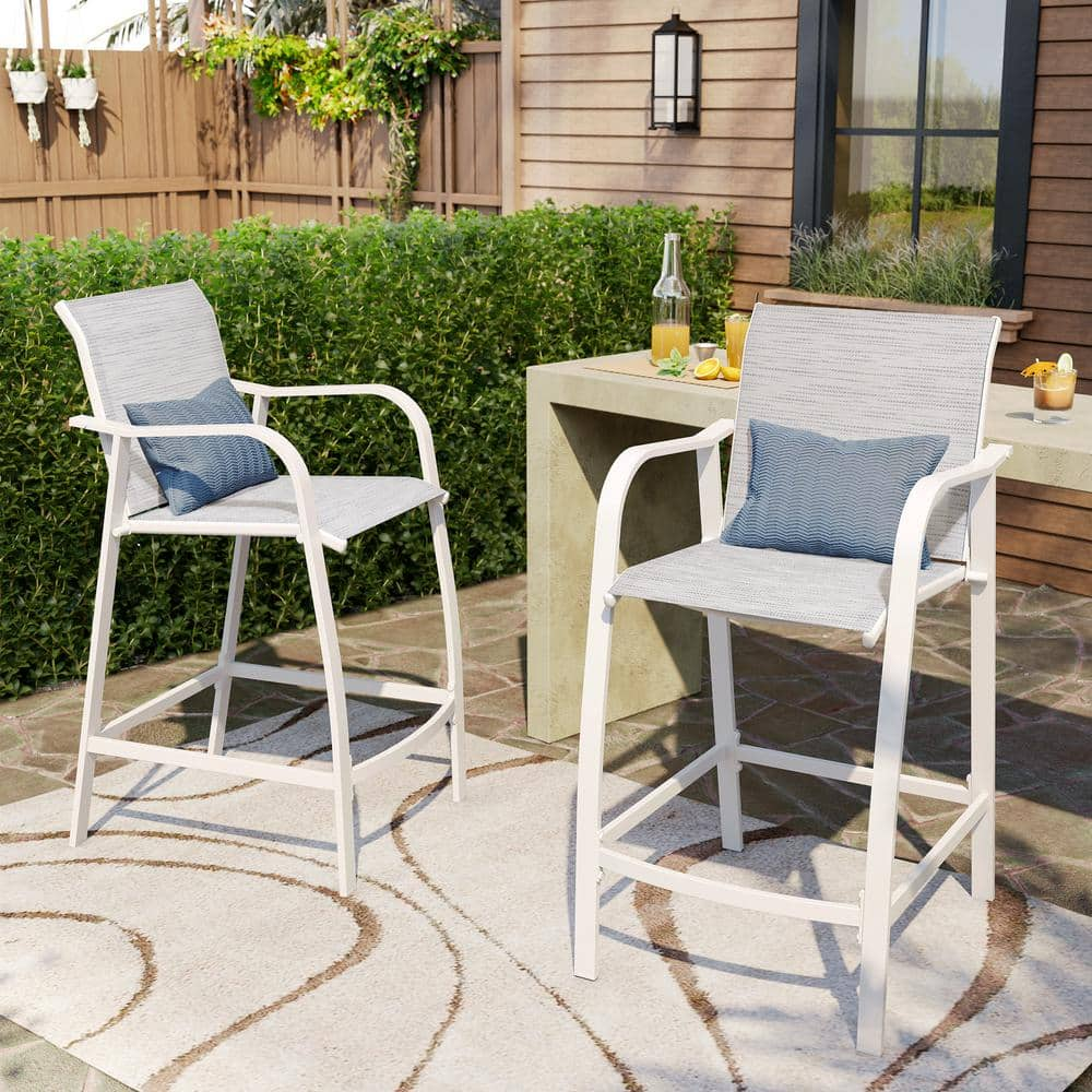 Pellebant White Aluminum Outdoor Bar Stool in White Gray (2-Pack)