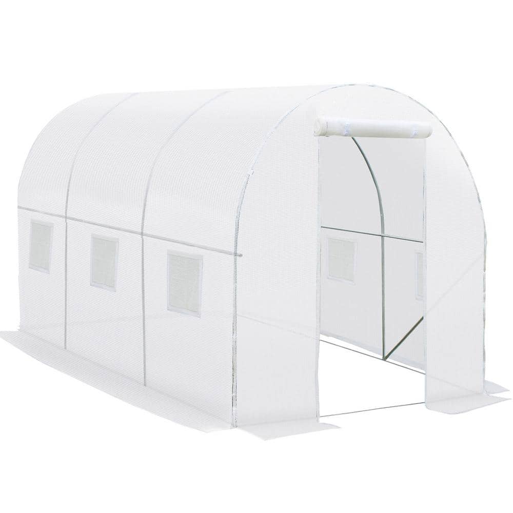 Outsunny 118 in. x 78.75 in. x 78.75 in. White Replacement Greenhouse Cover Tarp with 12 Windows and Zipper Door