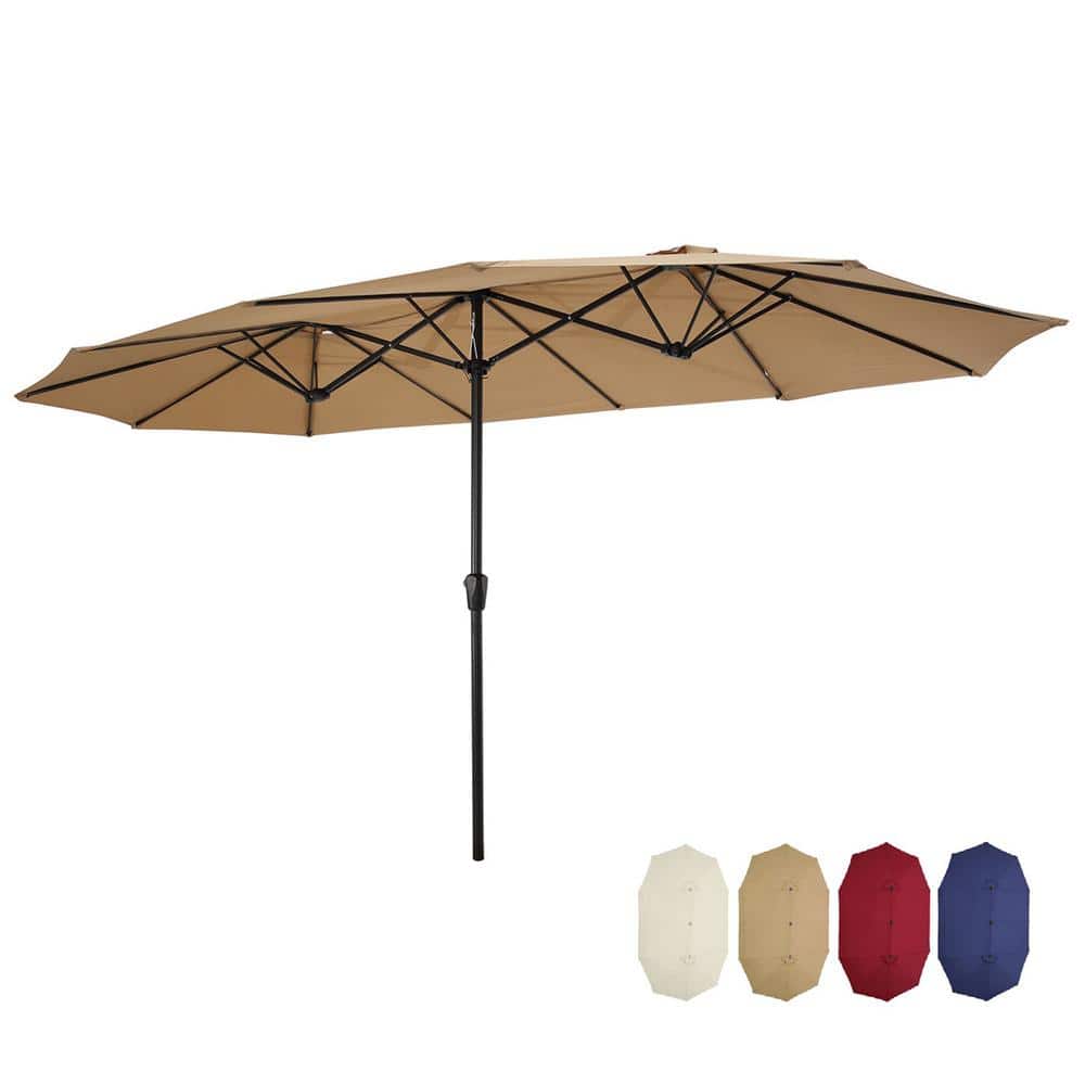 Wateday Outdoor 15 ft. Metal Market Tilt Patio Umbrella in Light Brown