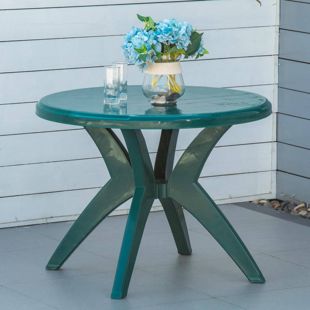 Outsunny Plastic Green Outdoor Bistro Table with Umbrella Hole for Garden Lawn Backyard