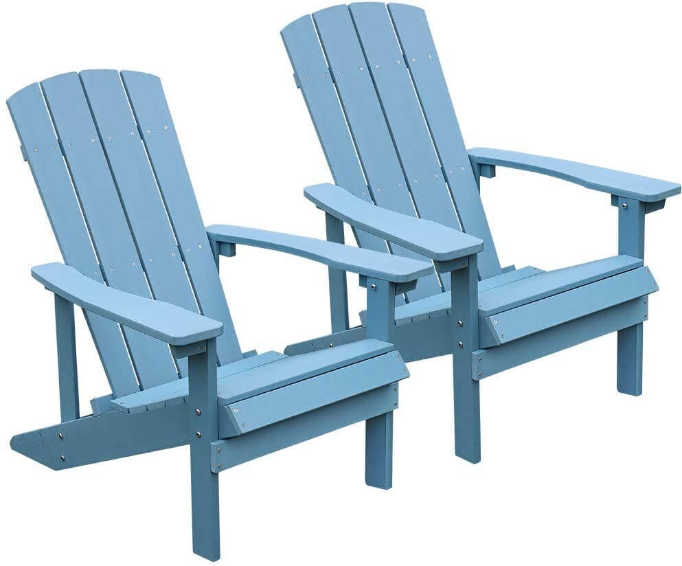 Anvil Light Blue Outdoor Adirondack Chair, Weather Resistant HIPS Plastic Patio Lounge Chairs Set of 2 for Pool Garden