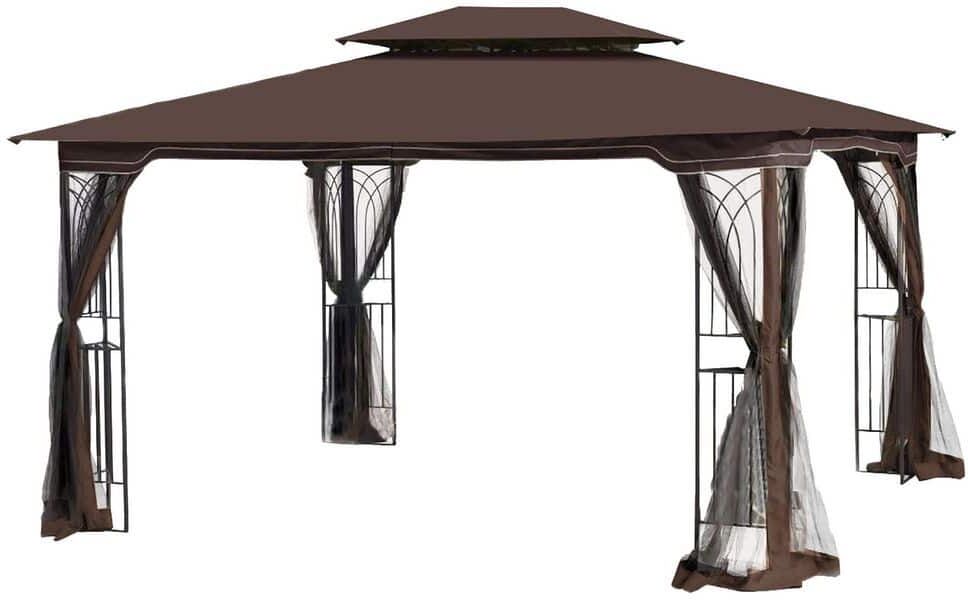 13.12 ft. L x 9.83 ft. W Outdoor Patio Gazebo Canopy Tent with Ventilated Double Roof and Mosquito Net, Brown Top