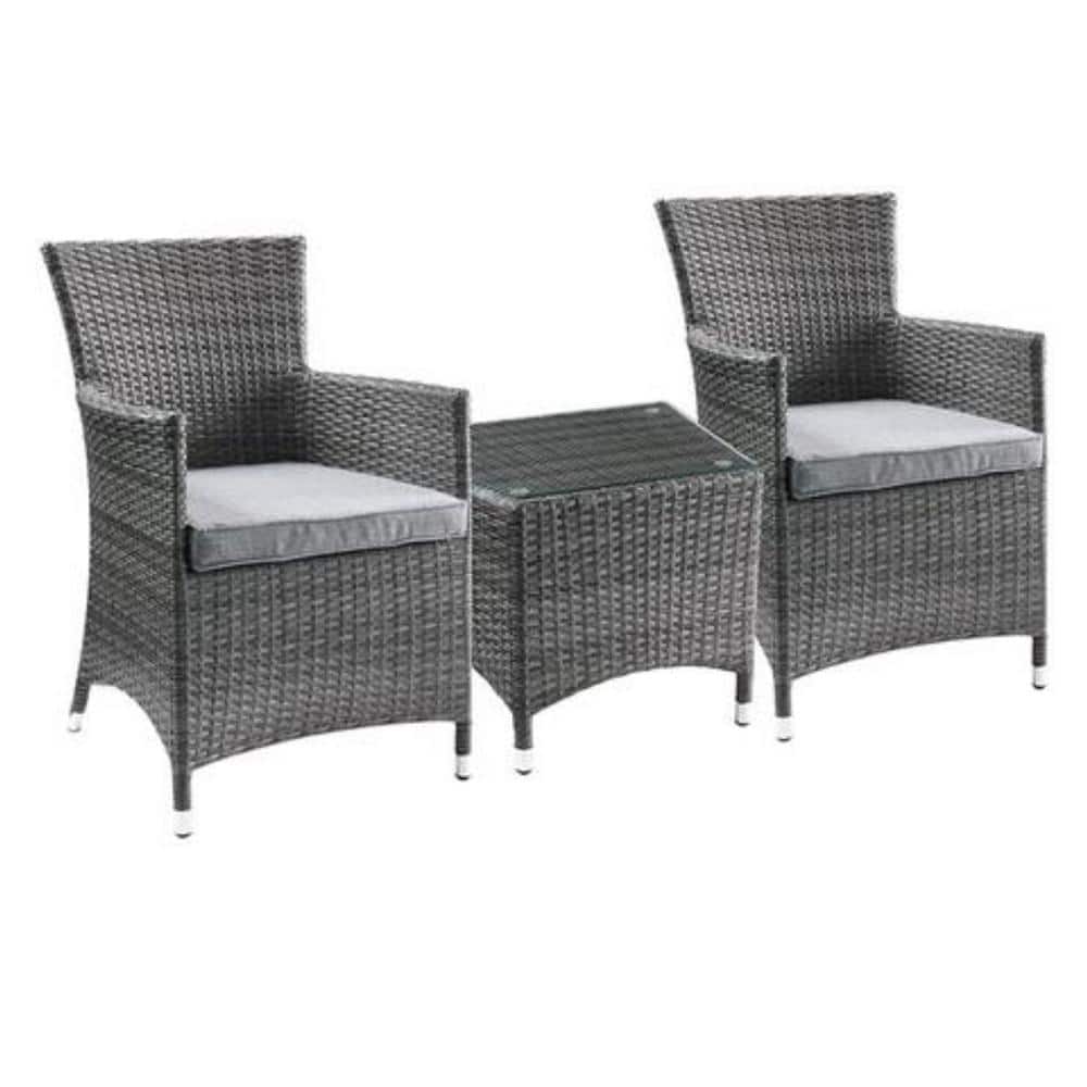 ITOPFOX Gray 3-Piece Fabric and Wicker Outdoor Sectional Set with Cushion Guard Gray Cushions 2 Chair 1 Table Set
