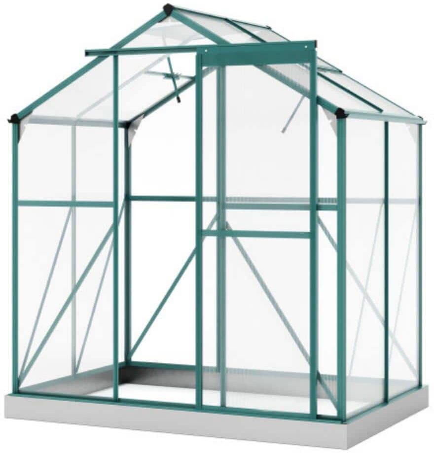 6.2 ft. W x 4.3 ft. D Green Greenhouse, Outdoor Patio Walk-in Polycarbonate Greenhouse w/ 2 Windows for Garden, Backyard