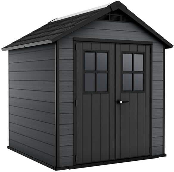 Keter Newton 7.5 ft. W x 7 ft. D Durable Resin Plastic Storage Shed with Flooring Grey (sq. ft.)