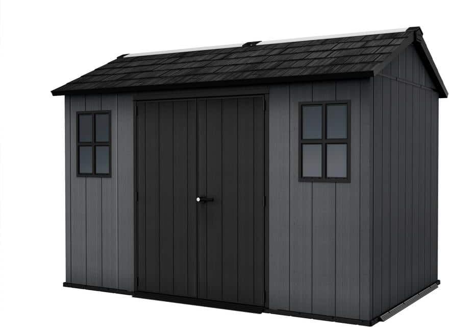 Keter Newton 11 ft. W x 7.5 ft. D Durable Resin Plastic Storage Shed with Flooring Grey (82 sq. ft.)