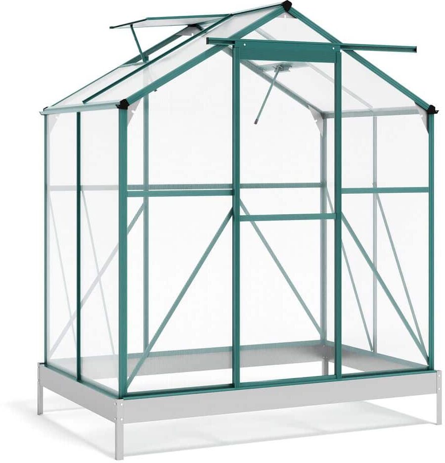 Outdoor Patio 6.2 ft. W x 4.3 ft. D Greenhouse, Walk-in Polycarbonate Greenhouse with 2 Windows and Base