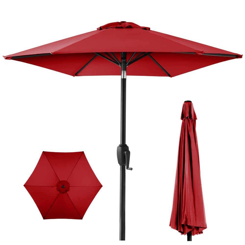 Best Choice Products 7.5 ft Heavy-Duty Outdoor Market Patio Umbrella with Push Button Tilt, Easy Crank Lift in Red