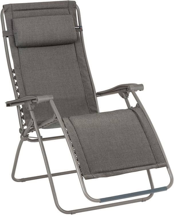 Lafuma MOBILIER RSX Clip Metal Frame Outdoor Recliner with Sunbrella Padded Mattress, Cushion Slate Color