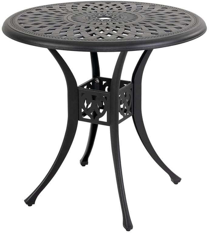 Nuu Garden 30 in. Black Round Aluminum Outdoor Bistro Round Aluminum Patio Table with Umbrella Hole in Black