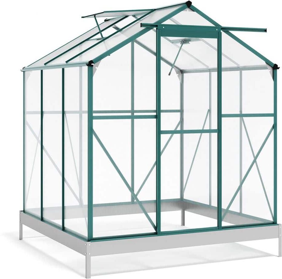 6.2 ft. W x 6.3 ft. D Outdoor Patio Walk-in Polycarbonate Greenhouse with 2 Windows and Base