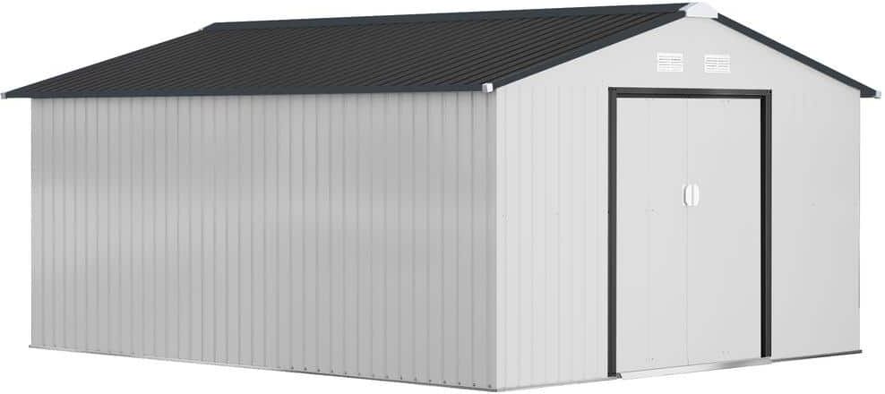 Outsunny 134.4 in. x 152.4 in. White Metal Garden Storage Shed with Foundation (141 sq. ft.)