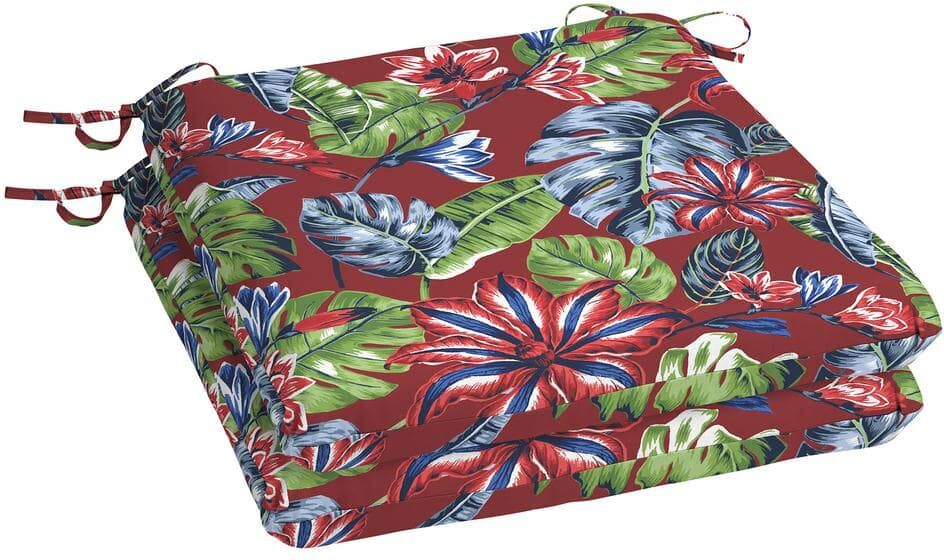 Hampton Bay 20 in. x 19 in. Square Outdoor Seat Cushion in Ruby Tropical (2-Pack)