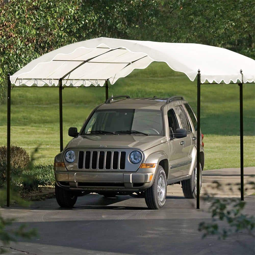 ITOPFOX Outdoor Patio 13 ft. L x 10 ft. W White Iron Carport Shelter Garage Tent, Garden Storage Shed with Anchor Kit