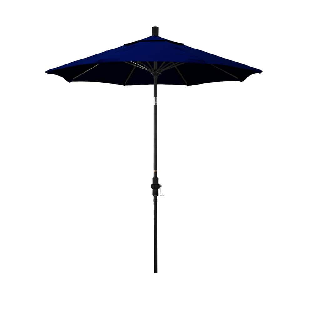 California Umbrella 7.5 ft. Matted Black Aluminum Market Patio Umbrella Fiberglass Ribs and Collar Tilt in True Blue Sunbrella