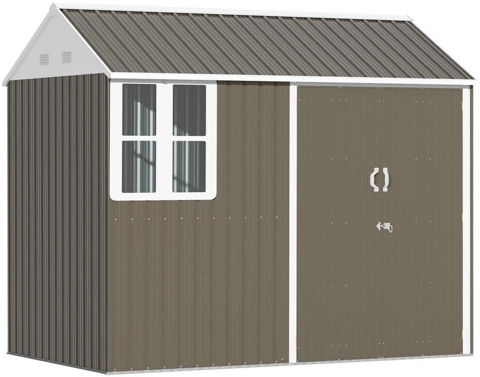 Outsunny 6 ft. W x 8 ft. D Gray Metal Storage Shed with Dual Locking Doors (47 sq. ft.)