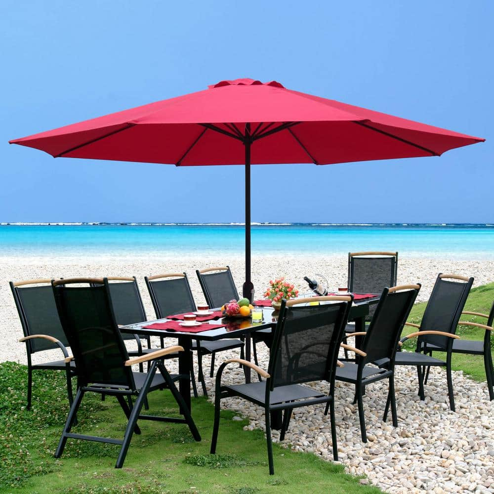 Maypex 11 ft. Steel Market Round Patio Umbrella in Red