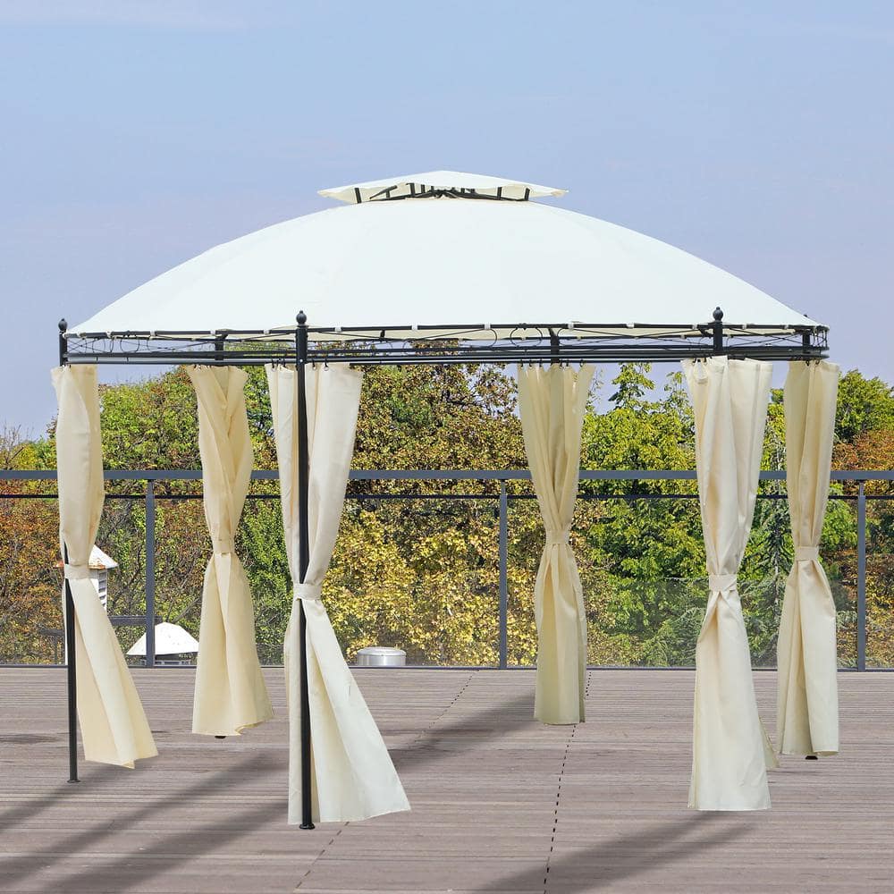 Outsunny 11.5 ft. Steel Fabric Round Soft Top Outdoor Patio Dome Gazebo Shelter with Full Height Insect Curtains, White