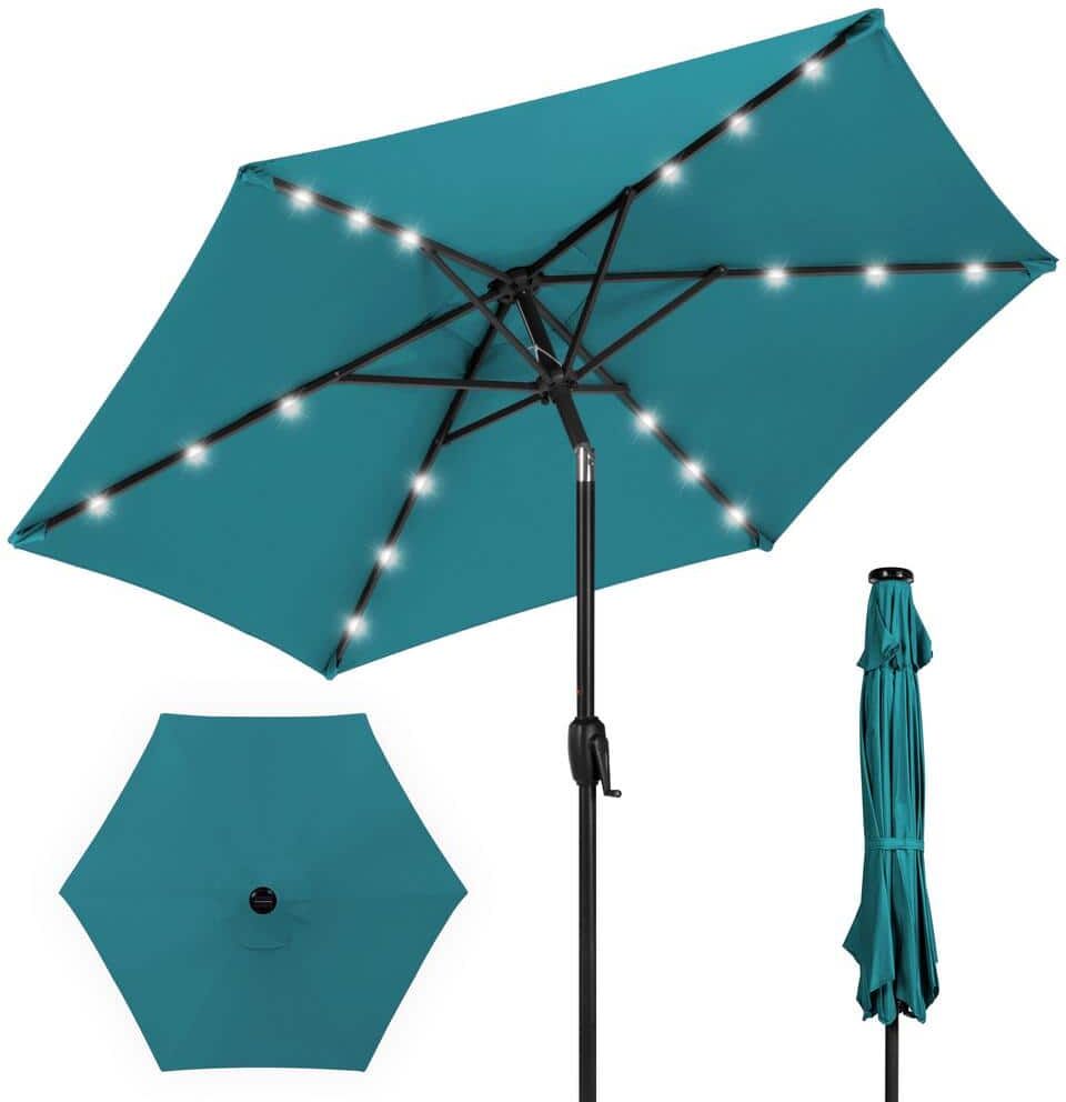 Best Choice Products 7.5 ft. Outdoor Market Solar Tilt Patio Umbrella LED Lights in Cerulean