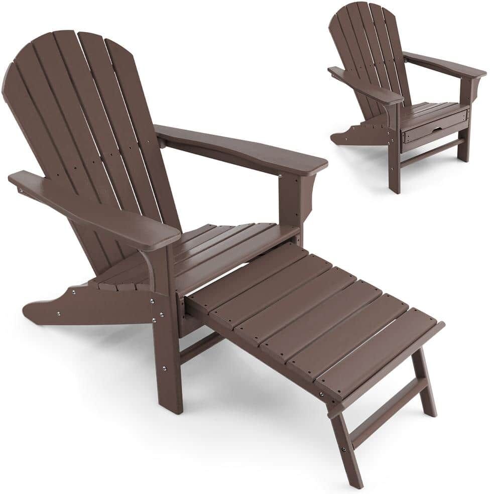 Costway Outdoor Plastic Adirondack Chair Beach Seat Retractable Ottoman Coffee