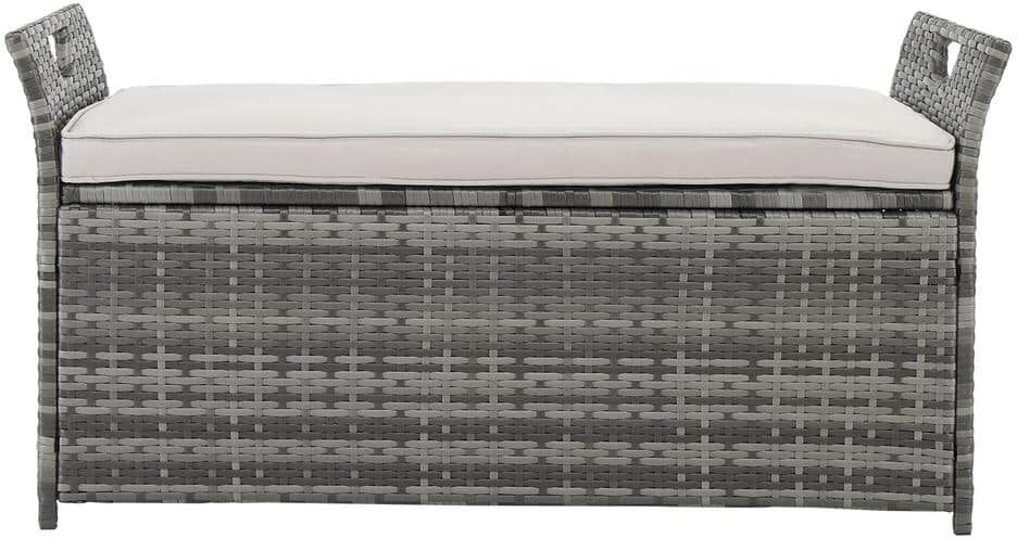 Winado 33 gal. Gray Wicker Outdoor Storage Bench