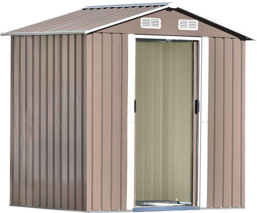 Jushua 52 in. W x 77 in. D Bike Shed Garden Shed, Patio Metal Storage Shed with Lockable Door In Brown 23.4 sq. ft.