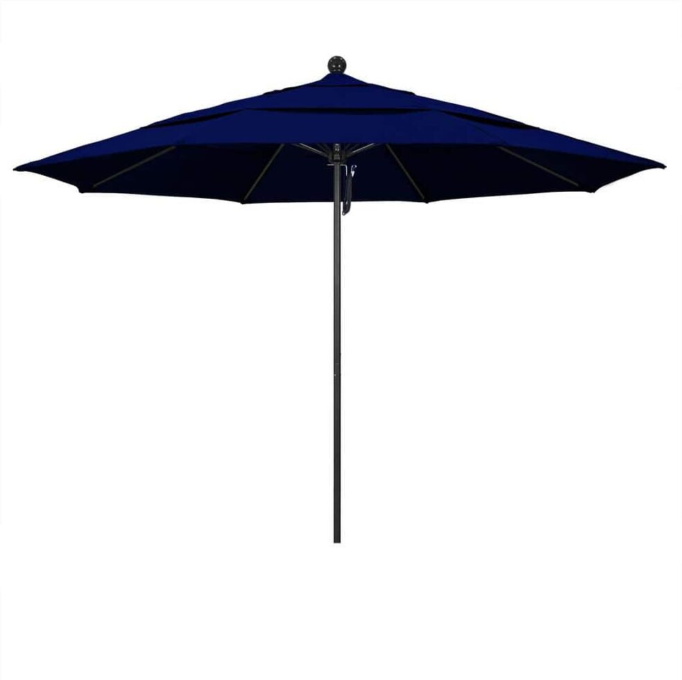 California Umbrella 11 ft. Black Aluminum Commercial Market Patio Umbrella with Fiberglass Ribs and Pulley Lift in True Blue Sunbrella