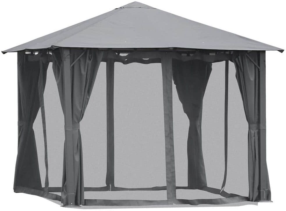 10 ft. x 10 ft. Black Outdoor Patio Gazebo Canopy Shelter with Netting & Curtains, Vented Roof