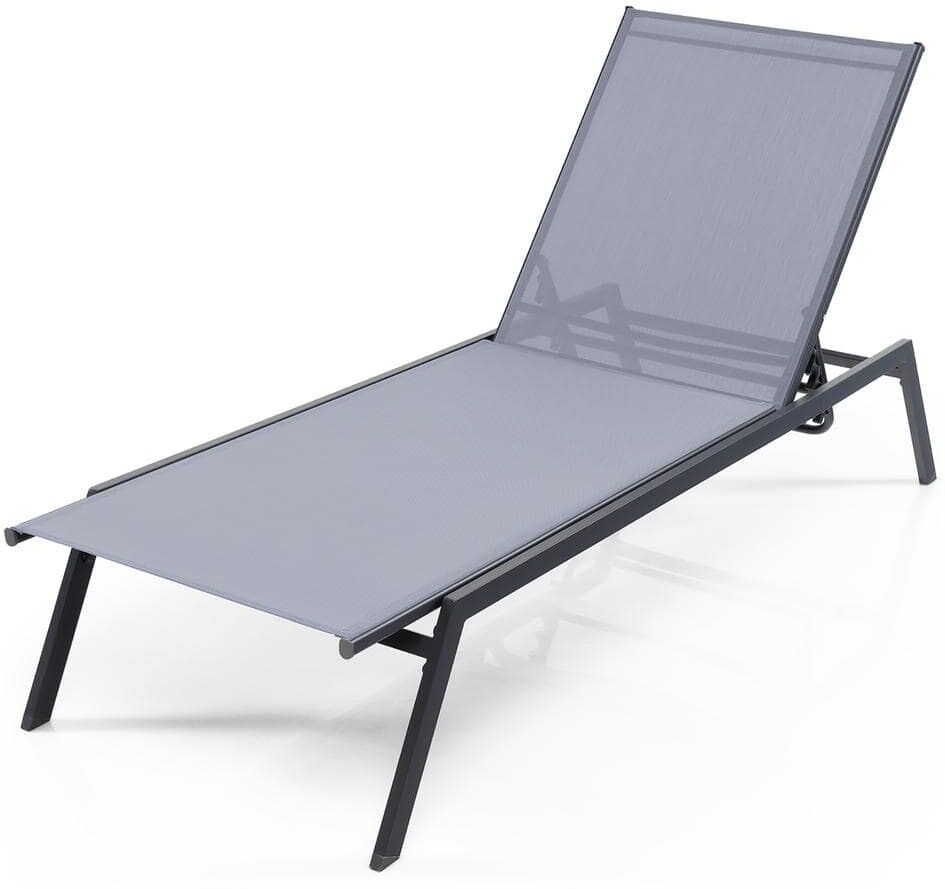 Costway Patio Metal Outdoor Chaise Lounge Chair Recliner 6-Position Adjustable Back Garden Poolside