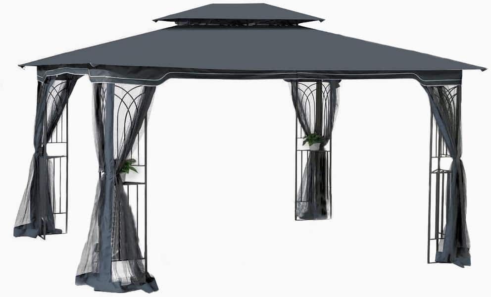 Wateday 13 ft. x 10 ft. Gray Top Patio Gazebo Canopy Tent With Ventilated Double Roof and Mosquito Net