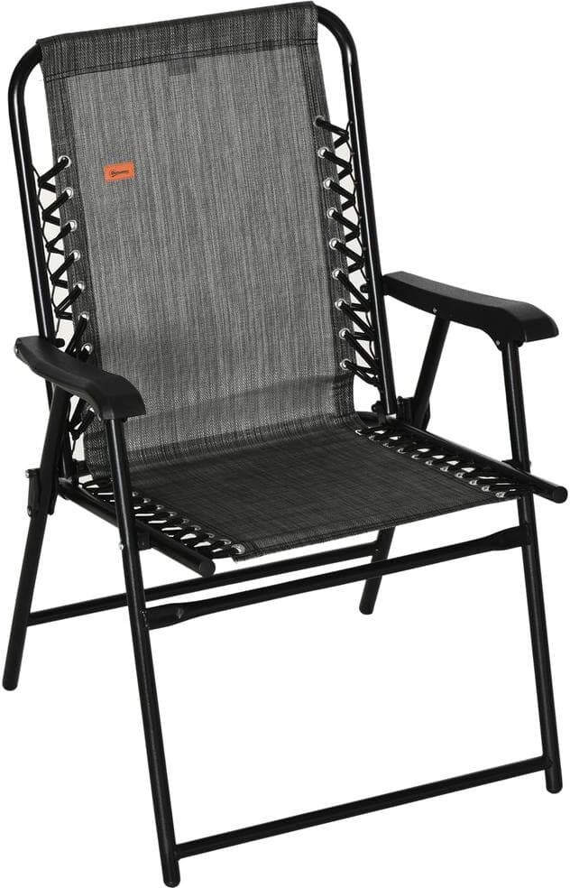 Outsunny Patio Folding Chair Metal Outdoor Lounge Chair Portable Armchair for Camping, Pool, Beach, or Deck in Grey