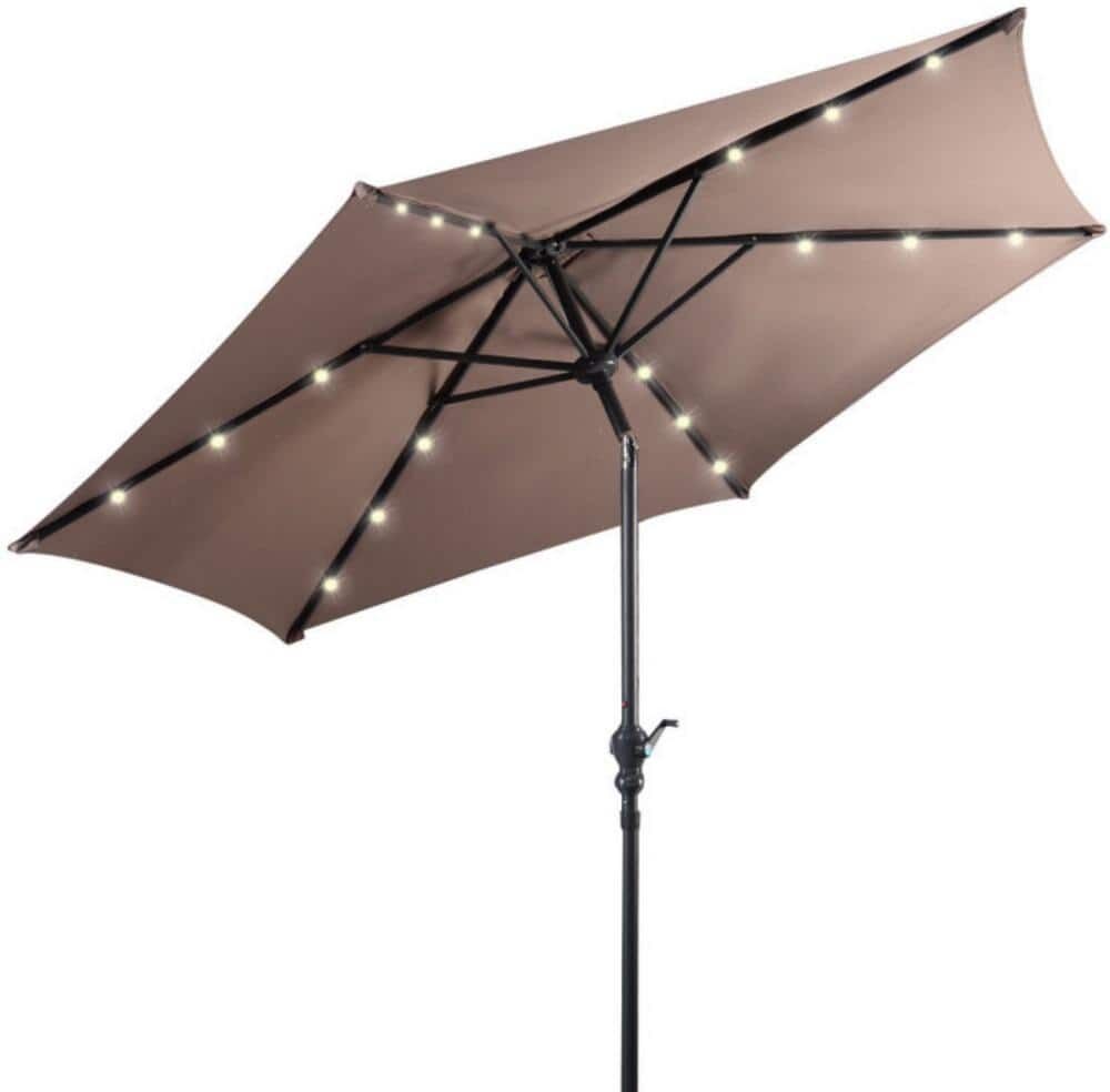 Clihome 9 ft. Steel Market Solar LED Tilt Patio Outdoor Umbrella in Tan without Base