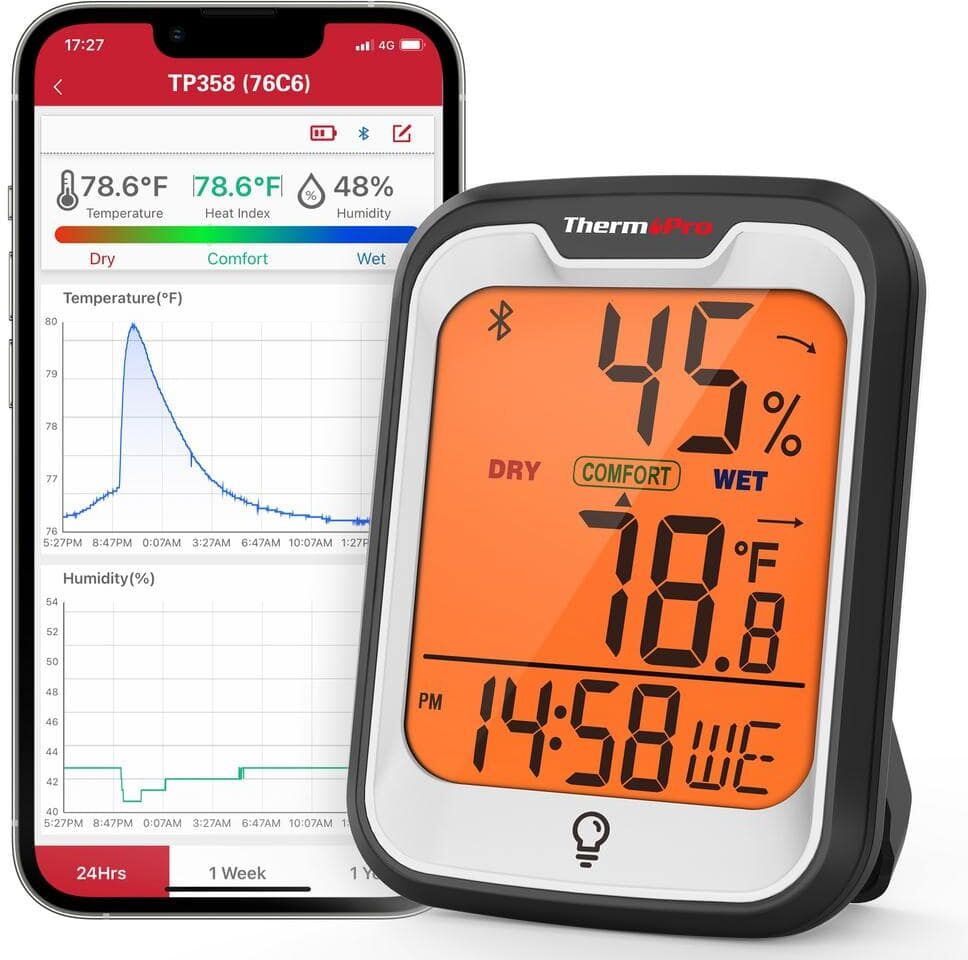 ThermoPro Hygrometer Indoor Thermometer for Home (iOS & Android) Bluetooth Hygrometer Thermometer Range