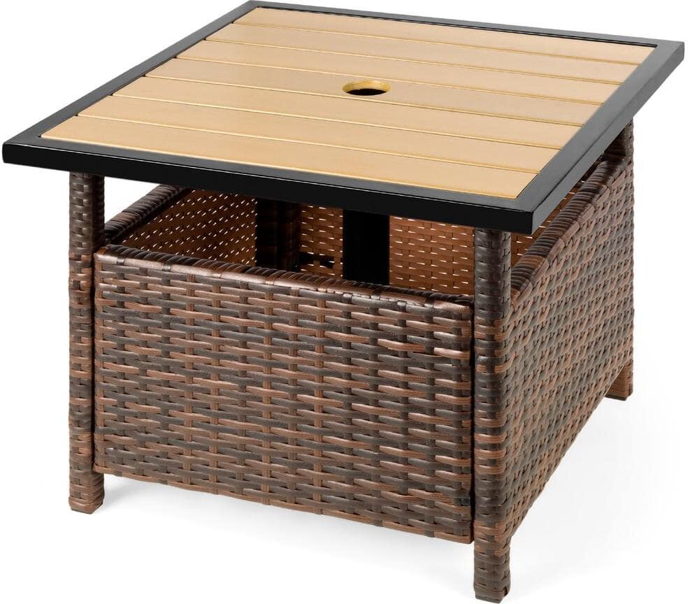 Best Choice Products Brown Wicker Rattan Patio Side Table Outdoor Furniture for Garden, Pool, Deck with Umbrella Hole