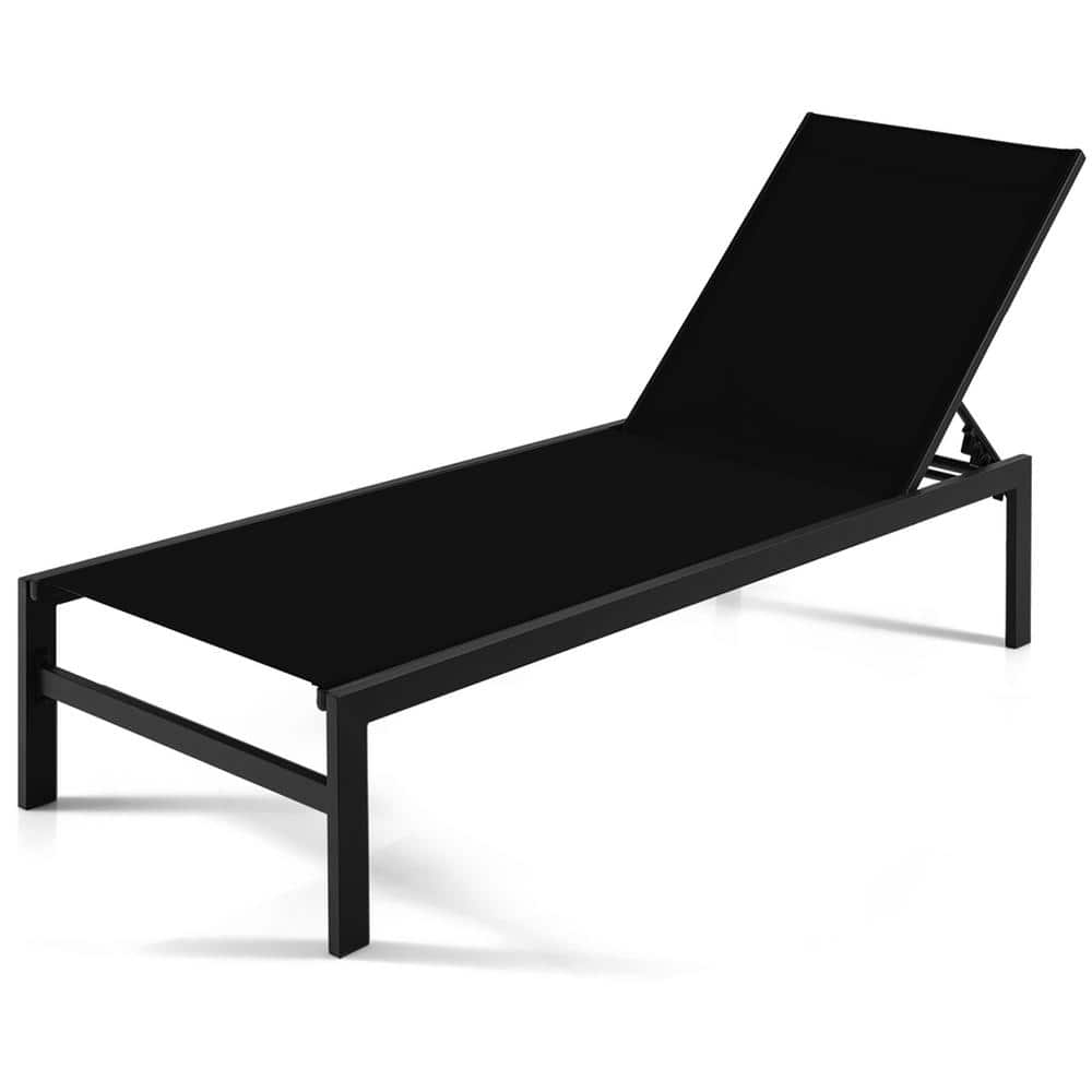 Costway Aluminum Outdoor Chaise Lounge Chair Adjust 6-Position Patio Recliner in Black