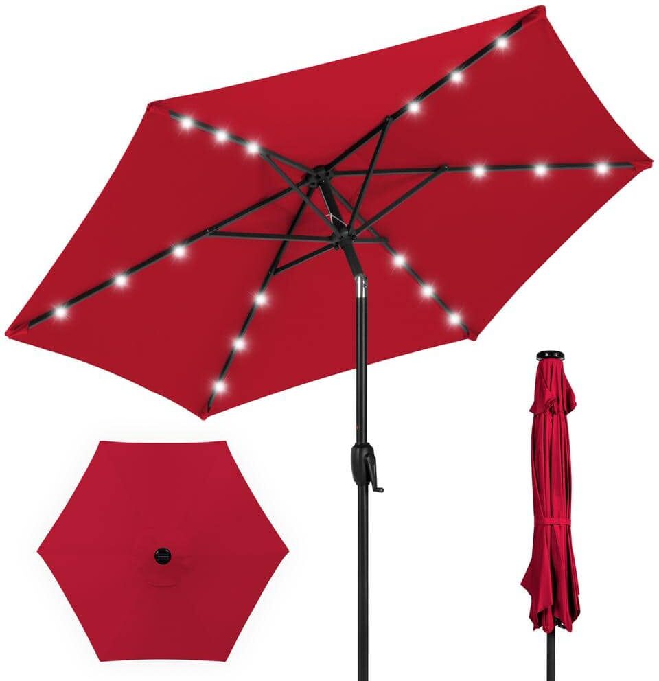 Best Choice Products 7.5 ft. Outdoor Market Solar Tilt Patio Umbrella w/LED Lights in Red