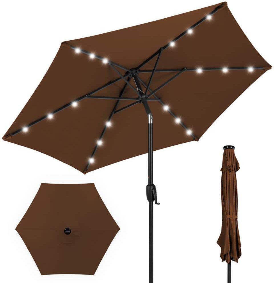 Best Choice Products 7.5 ft. Outdoor Market Solar Tilt Patio Umbrella LED Lights in Brown