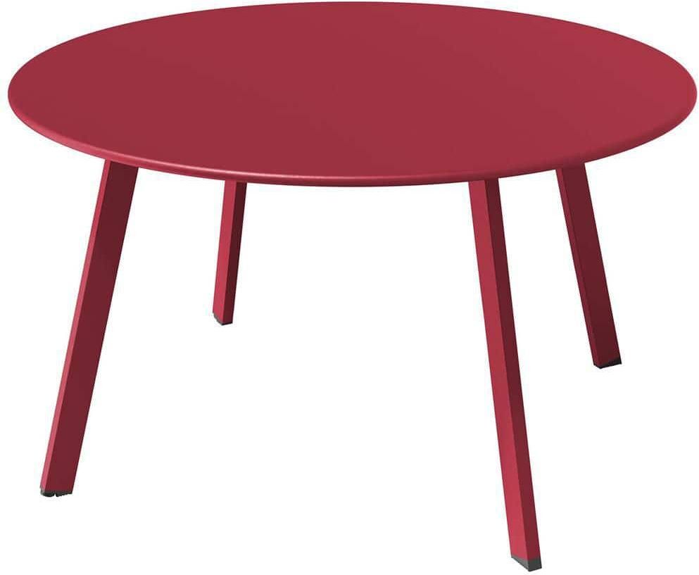 Dyiom Red Round Steel Patio Coffee Table, Weather Resistant Outdoor Large Side Table without Extension